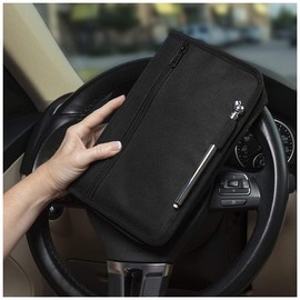 Car Organiser, Car and Motorcycle Document Holder for Insurance, Driver's License, Book Holder with Flexible Cover with Security Zipper and Notepad Portable with Multiple Compartments Black