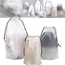 Boxonly Clear Plastic Drawstring Bags - Waterproof PEVA Pouch for Travel and Closet Storage in 18" x 22" / 45 x 55 cm, Nylon Rope Style, 50 Pcs - Ideal for Clothes, Shoes, and Toiletries