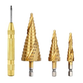 Spiral Grooved Step Drill Bit Set, Hex Shank Metric Bearing Steel Titanium Plating Spiral Pagoda Drill Bit Set, Drill and Enlarge Hole for Plastic Wood and Soft Metal