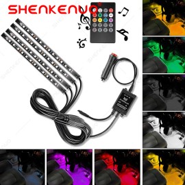 SHENKENUO New 4X Car 48LED RGB Music Lights Strip Interior Atmosphere Neon Lamp+ IR Kit US