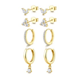 MILACOLATO 4 Pairs Gold Earrings Set for Women Trendy, Non Tarnish 14K Gold Filled Stud Huggie Hoop Earrings, Lightweight Gold Cartilage Earrings Stacks for Multiple Piercing Fashion Jewelry Gift, E1