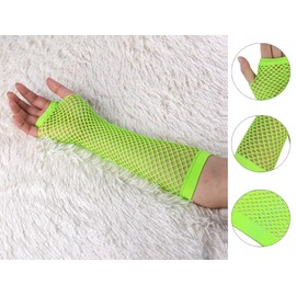 sourcing map Women's Fingerless Mesh 1980s Fancy Dress Party Costume Accessories Fishnet Gloves 2 Pairs Green Long-2 Pairs