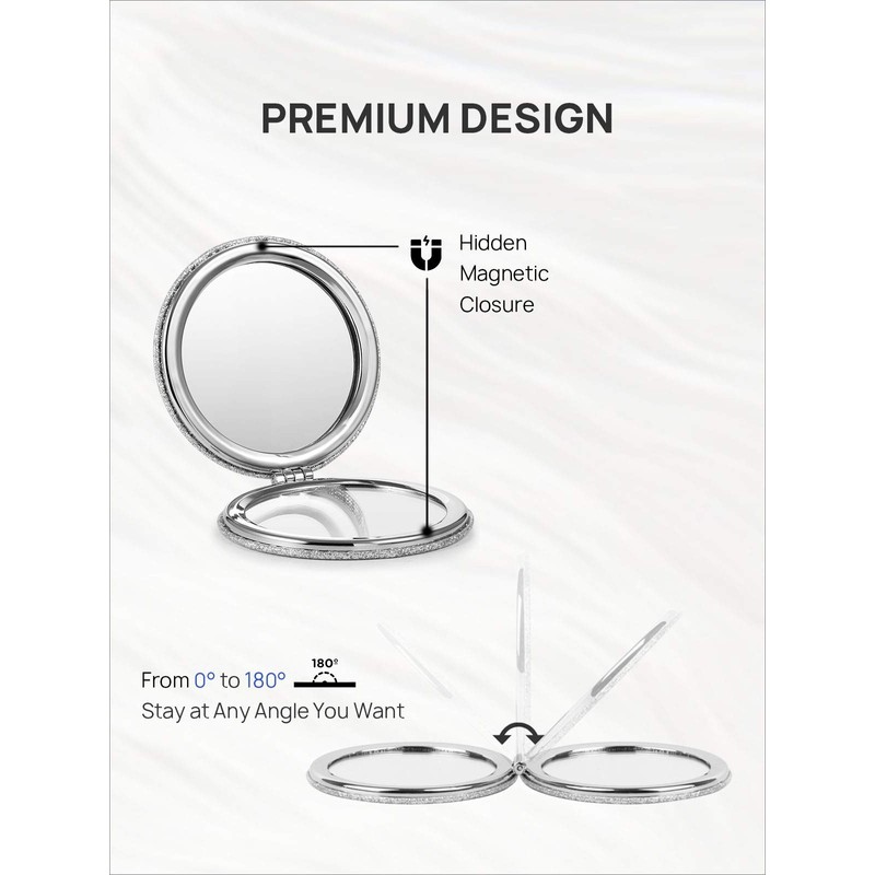 OMIRO 1X/10X(300R) Magnifying Compact Mirror with PU Leather, Ultra-Portable for