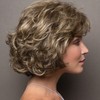 Short Layered Blonde Wig with Side Bangs, Wavy Synthetic Hair,
