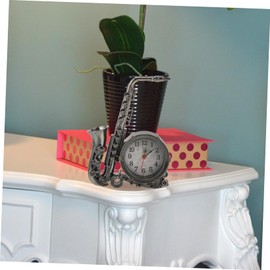 OHPHCALL Saxophone Shaped Alarm Clock Vintage Decorative Tabletop Clock for Music Lovers Roman Numeral Design for Home Cafe Bedroom Decor Unique Item Random Color