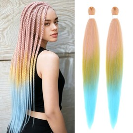 Colored Braiding Hair Pre Stretched - 30 Inch 2 Packs Ombre Pink/Hot Green/Hot Blue, Synthetic Yaki Texture Skin-Friendly Braids Crochet Hair