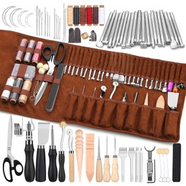 TLKKUE Leather Working Tools Leather Craft Tools for Carving Stamping Sewing Punching Cutting with Custom Custom Storage Bag Professional Tooling Kit for Crafting, Repair & DIY Projects