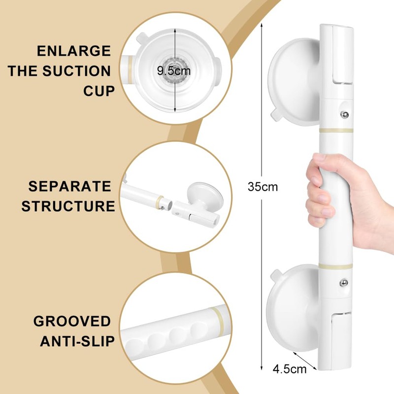 HOTUT Shower Handle Suction Cup Large Shower Grab Rail with