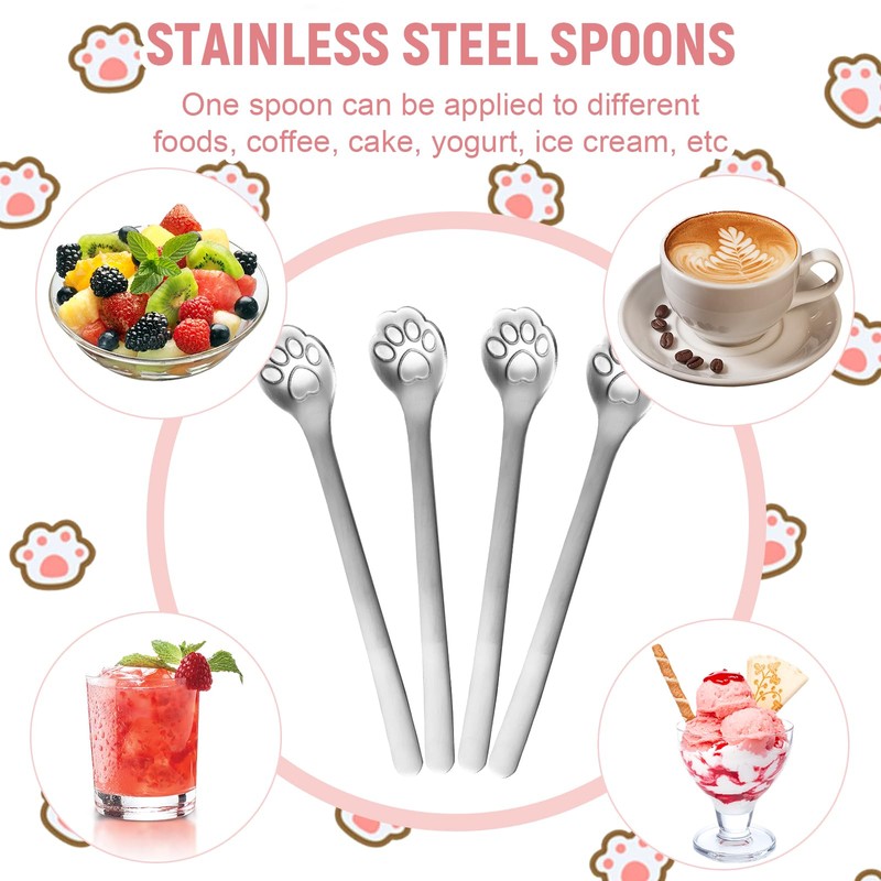Benaton 4 Pieces Stainless Steel Teaspoons Cat Paw Coffee Spoons