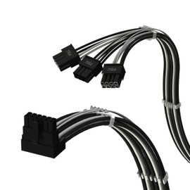 LINKUP - AVA Left Angle PCIE 5.0 16Pin (12+4) to 3x8Pin | 16AWG Sleeved | Compatible with RTX40 & RTX30 FE | Designed for ASUS/EVGA PSUs Only | 70cm