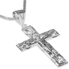 LIFETIME JEWELRY Large Filigree Crucifix Cross Necklace for Men & Women 24k Gold Plated (White Gold Crucifix with 20" Chain)