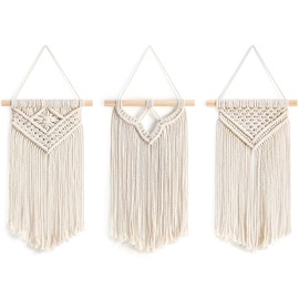 Mkouo Macrame Wall Hanging Small, Set of 3 Art Woven Wall Decoration Boho Chic Home Decor for Home Bedroom Living Room Gallery, 20 cm (W) x 35 cm (L)