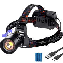 RUseeN Lámpara Cabeza Recargable 3600mAH, Iinterna de Cabeza 6 Modos Iluminación, Head Lamp de Enfoque Regulable, Lampara Minera para IPX4, Lámpara Minera Regulable en Ángulo, LED Lampara Frente