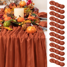 DeZerlor 12 pcs Thanksgiving Fall Table Runner Terracotta Boho Gauze Cheesecloth Runner Burnt Orange 120 Inch 10 FT Sheer Cheese Cloth Rust Red Table Decor for Garden Party Friendsgiving