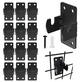 Grid Wall Clips - 12 Pack Advanced Gridwall Mount Brackets with Reinforced Double Hook Design for Maximum Stability- Wall Mounting Hooks for Grid Wall Panel Display- Black Grid Panel Hooks