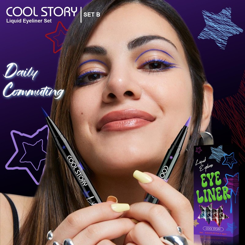 Liquid Eyeliner Waterproof Smudge Proof Colorful Eye Liner 24H Long-Lasting