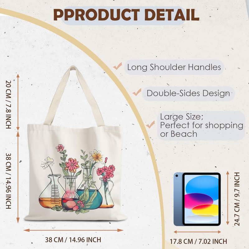 URLLUAE Floral Tote Bag, Science Teacher Appreciation Gifts Canvas Tote