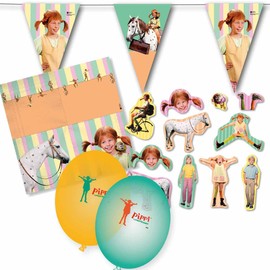 Firlefantastisch Der Partyshop DH-Konzept Pippi Longstocking Decoration Set Napkins, Bunting, Confetti and Balloons // Pippi Longstocking Party Decoration