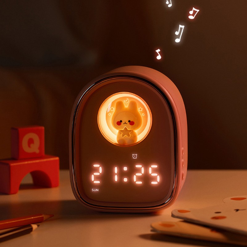Smart Alarm Clock Cute Rabbit Capsule Look LED Night Light