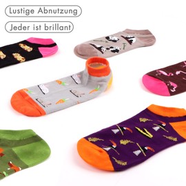 WeciBor 6 Pairs of Women's Funny Colourful Trainer Socks Funny Casual Cotton Short Fun Socks, Black/Pink/Green/Orange/Multicoloured Tier-6B