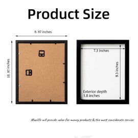 Muzilife Shadow Box Picture Frame with Linen Board Deep Wood Glass Display Case Ready to Hang Memory Box Baby Sports Memorabilia, Pins, Awards, Medals, Wedding, Tickets and Photos (Black, 2pcs 8X10)