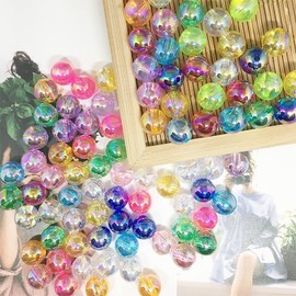 LadayPoa 200pcs 10mm Random Mixed Color Bubble Beads Acrylic Round Glass Beads for Jewelry Making Plastic Bead Charms for Bracelet Making Necklace DIY Colorful Bubblegum Beads Christmas Ornament Gifts