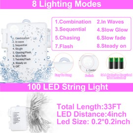 TURNMEON 33 Ft 100 LED String Lights Valentine's Day Decoration Timer 8 Modes Battery Operated Waterproof Valentines Day Lights Christmas Decor Outdoor Indoor Home Garden Wedding Party