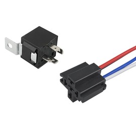 QitinDasen Pack of 2 4-Pin Car Relay, 24 V 40 A SPST Car Relay with Wiring Harness Socket and 14/16 AWG Pre-Wired, for Car, Truck, Boat (Black)