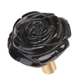 Amogeeli 2pcs Rose Flower Black Obsidian Stone Cabinet Knobs Set with Screws, Decorative Stone Knobs for Dresser Drawer