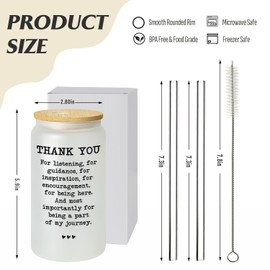 CINGUE Thank You Gifts for Women Men, Retirement Going Away Farewell Gifts for Coworkers Friends Boss, Teacher Employee Hostess Appreciation Gifts, 16 Oz Glass Cups with Lids and Straws