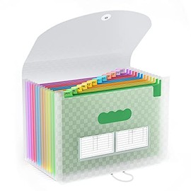 ThinkTex Expanding File Folder Letter Size Accordian File Folder Organizer with 12 Pockets, A4 Portable Documents Holder, Multicolor Rainbow Filing Folders for Business School Home(Green)