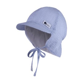 Sterntaler Striped Peaked Cap with Neck Protection and Tie Band for Boys - Baby Hat Made of Crushed Blend Fabric with Ear Flaps - Peaked Cap for Babies with UV Protection 50, sky blue
