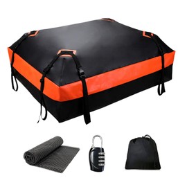 Car Rooftop Cargo Carrier Roof Bag Waterproof for All Top of Vehicle with/Without Rack Includes Topper Anti-Slip Mat + Reinforced Straps + 64Door Hooks + Luggage Lock ﻿