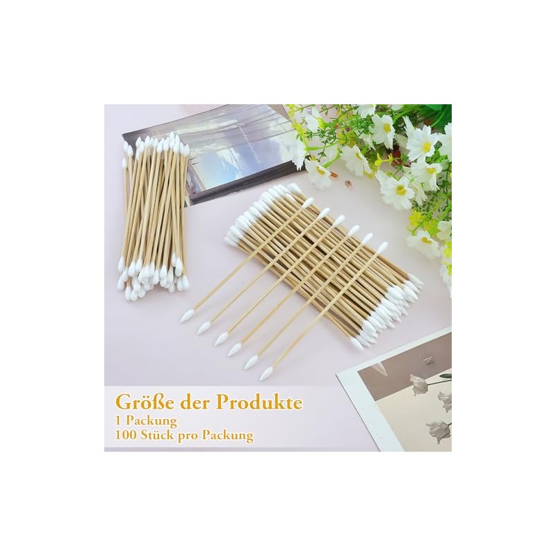 Pack of 100 Bamboo Cotton Buds, 15 cm Cotton Swabs,