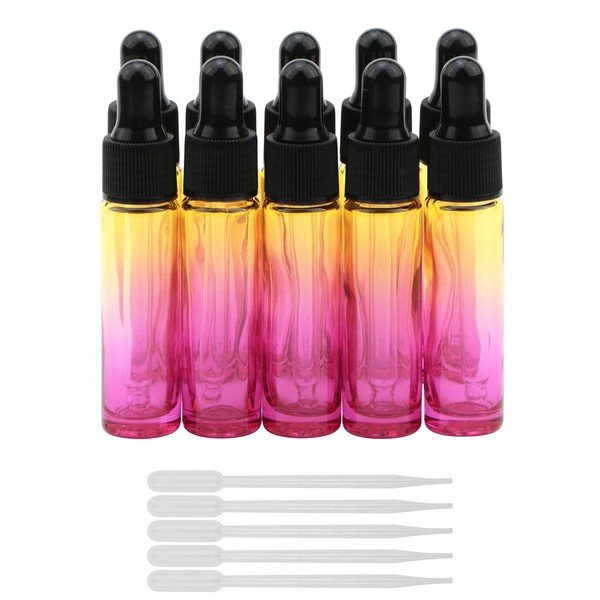 Newzoll 10Pcs Dropper Bottles Set, 10ml (1/3 oz) Yellow Rose Gradient Glass Dropper Bottle with 5ml Tapered Plastic Droppers, Essential Oils Perfume Refillable Bottles Vial