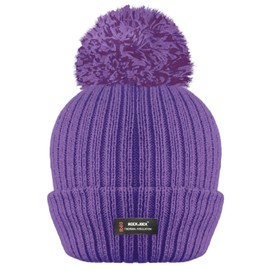RockJock R40 Ladies Womens Winter POM POM Ribbed Beanie HAT with Advanced Thermal Insulation Violet