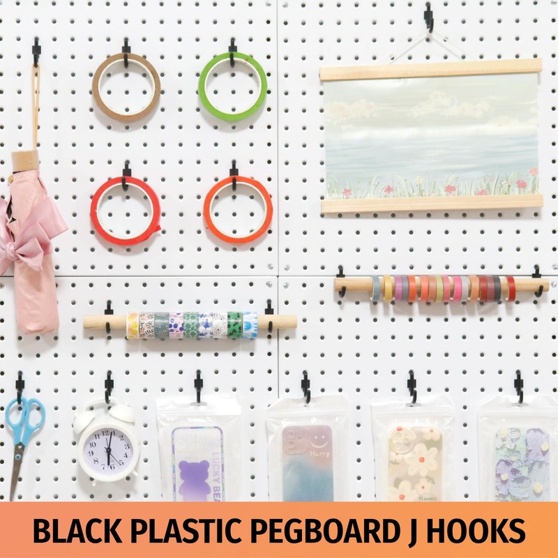 HUHOLE 100 Pack Pegboard Plastic Hooks – J Shape Peg
