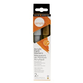 Daler-Rowney Simply Acrylic Marker Pen Set, 2 x Pens, Gold & Silver, Multi-Surface, Water-Based, 2-3mm Tip, Ideal for Entry-Level Artists & Hobbyists