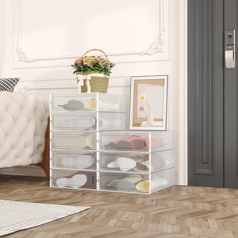 DHMAKER 8 Pack Boot Storage Box, Stackable Clear Plastic Boot