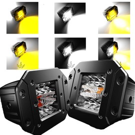 ASLONG 2PCS 5Inch LED Flush Mount Pods 6 Modes Amber/White Flasing Strobe Fog Lights Offroad Backup Light Reverse Light Grill Mount Light with Switch Wiring Harness for Trucks Polaris Boats Pickup ATV