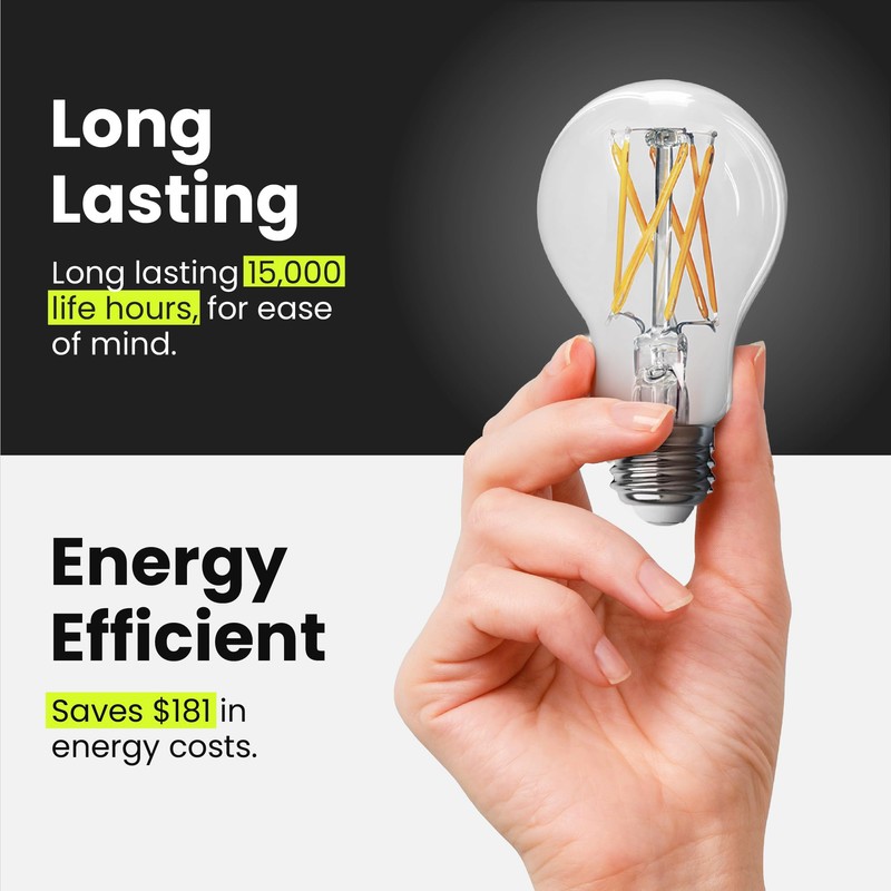 Feit Electric A19 LED Light Filament Bulb, 100W Equivalent, Dimmable,