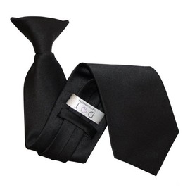 DQT Men's Plain Satin Polyester Easy to Wear Clip On Tie Made for Security Officers Business and Wedding - Black