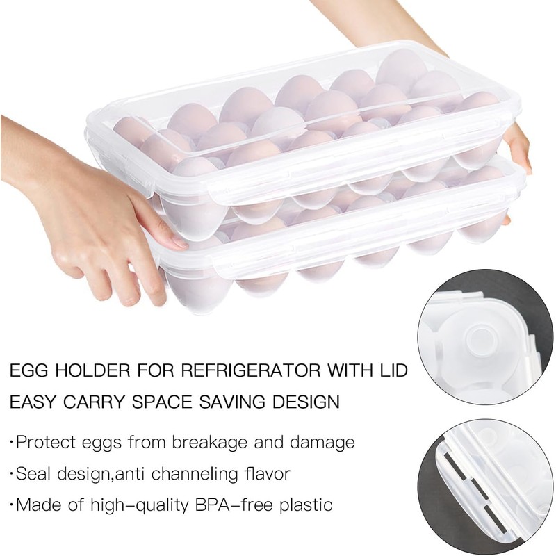 2 Pack Egg Holder, Fridge Storage Containers, Egg Storage for