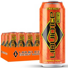 Liquid Ice Active Energy Drink - Citrus Pop, 0 Sugar, with Caffeine and Taurine, 16oz Cans (12 Pack)