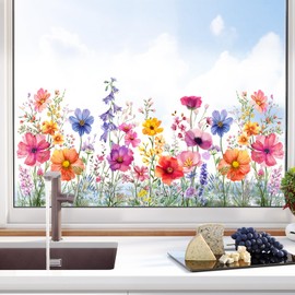 Tanlaby Garden Flower Window Clings Spring Summer Wildflower Grass Window Decals Colorful Florals Window Stickers Double Sided Anti-Collision Static Clings for Home Glass Window Doors Window Decals