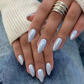 Chrome Ombre French False Nails Almond, SXVME French Press On Nails Short, Gradient Brown Glazed Gel Fake Nails Press on, Glitter Acrylic Nails Short, Natural Fit Stick on Nails for Women Daily Wear