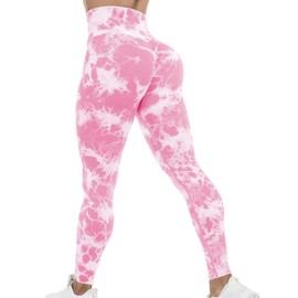 HIGORUN Tie Dye Workout Seamless Leggings for Women High Waist Gym Leggings Yoga Pants Pink L