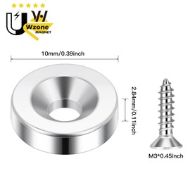 Wzone 10x3mm Round Magnets, 40PCS Mini Magnets with Hole Pot Magnets with Screws for Fridge Whiteboard Noticeboard Office Crafts