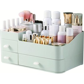 Suyoo Make-up-Organizer mit Schubladen, schicker Arbeitsplatten-Aufbewahrung für Kosmetik, eleganter Schminktisch-Halter für Pinsel, Lidschatten, Lotionen, Lippenstift, Nagellack und Schmuck (grün)