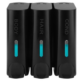 Soap Dispenser ABS 3 x 350 ml Manual 3 Chamber Wall Mounted Shampoo Conditioner Dispenser for Hotel Home (Black)